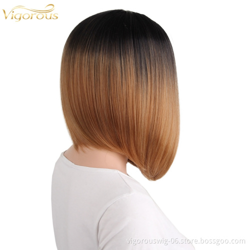 Short straight wavy ombre blonde hair vendor high quality premium wholesale synthetic heat resistant wig lace front black women